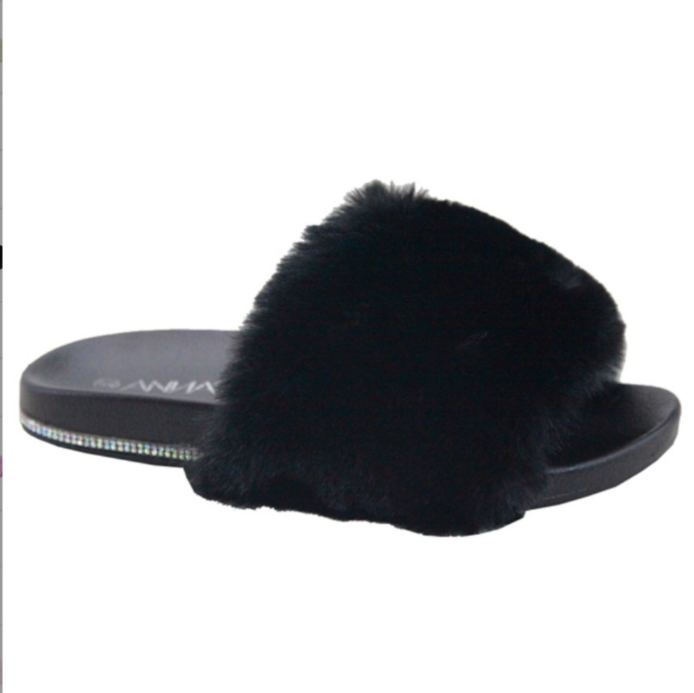 Furry Black Slides